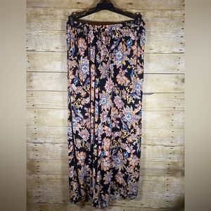 NWT Nicole Miller Pants Womens S Black Multi Floral Wide Leg Elastic Waist